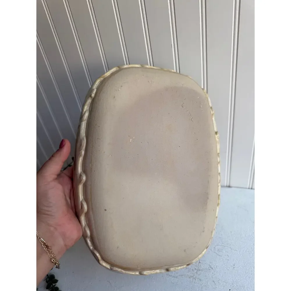 Handmade Ceramic Basket-Weave Tray | Artist Signed Pottery Blue Abstract Motif